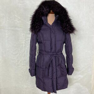 Snow Owl Purple Down Fur Collar Belted Puffer Parka Coat XL